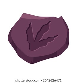 Rune with dinosaur footprint old trace icon. Archeologic fossil dig. Vector flat illustration of ancient stone or clay. Rock with engraved Jurassic symbol. Evolution prehistoric rock. Paleontology
