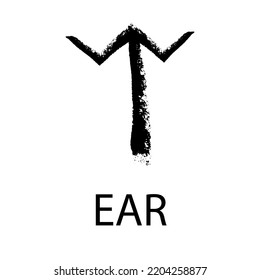 Rune Ear. Hand Drawn Wax Chalk Texture, Mystical, Esoteric, Occult, Magic Glyphs. For Game Interface.