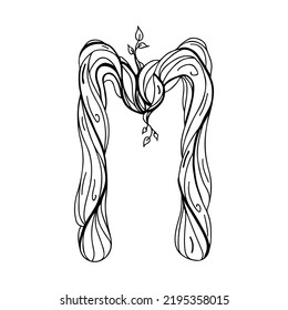 Rune Ehwaz. Wooden doodle style. Magic amulet of movement. Progress and favorable changes. Elder Futhark. The alphabet is Nordic and northern. Viking letters. Magic tattoo.