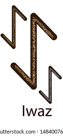 Rune Eihwaz. Vertical projection. Scandinavian. Elegant gold and silver embossing on the surface, pattern