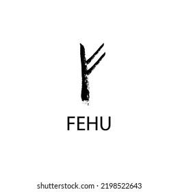 Rune Fehu. Hand Drawn Wax Chalk Texture, Mystical, Esoteric, Occult, Magic Glyphs. For Game Interface.