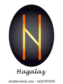 
Rune hagalaz yellow-orange on a black oval. vector. illustration