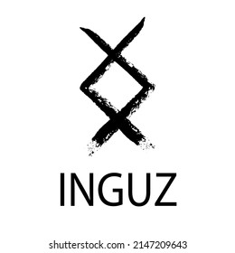Rune Inguz. Hand Drawn Wax Chalk Texture, Mystical, Esoteric, Occult, Magic Glyphs. For Game Interface.