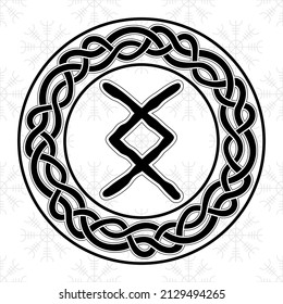 Rune Inguz Ingwaz in a circle - an ancient Scandinavian symbol or sign, amulet. Viking writing. Hand drawn outline vector illustration for websites, games, engraving and print.