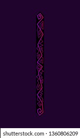 Rune Isa. Ancient Scandinavian runes. Runes senior futarka. Magic, ceremonies, religious symbols. Predictions and amulets. Ornament lightning. Dark background, black runes, purple-red ornament Neon