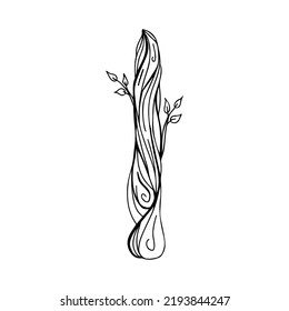 Rune Isa, Isaz. Wooden doodle style. Magic amulet of ice and cold. Freezes the situation. Elder Futhark. The alphabet is Nordic and northern. Viking letters. Magic tattoo.