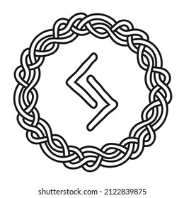Rune Jera in a circle - an ancient Scandinavian symbol or sign, amulet. Viking writing. Hand drawn outline vector illustration for websites, games, engraving and print.