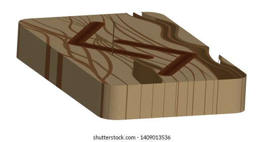 Rune Jera. Horizontal projection. Scandinavian. Imitation burning wood. Wood Cut Texture
