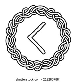 Rune Kenaz Kanu in a circle - an ancient Scandinavian symbol or sign, amulet. Viking writing. Hand drawn outline vector illustration for websites, games, engraving and print.