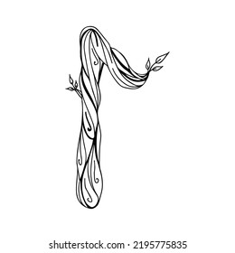 Rune Laguz, Laukaz. Wooden doodle style. A magical amulet of intuition and subconsciousness. Elder Futhark. The alphabet is Nordic and northern. Viking letters. Magic tattoo.