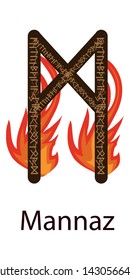 Rune Mannaz. Vertical projection. Scandinavian. Runes Element of Fire, the flame around the runes