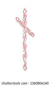 rune Nauthiz. Ancient Scandinavian runes. Runes senior futarka. Magic, ceremonies, religious symbols. Predictions and amulets. White background and red ornament
