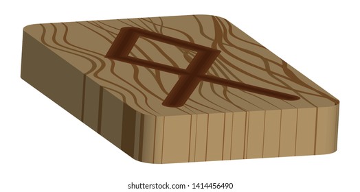 Rune Othilia. Horizontal projection. Scandinavian. Imitation burning wood. Wood Cut Texture