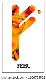 The rune of Possessions Fehu, the ancient scandinavian rune of power. Vector illustration in african style, isolated on white background. EPS 10.