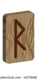 Rune Raido. Vertical projection. Scandinavian. Imitation burning wood. Wood Cut Texture
