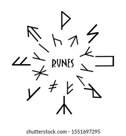 Rune round of letters, runes alphabet. Runic alphabet. Occult ancient symbols. Futhark. Vector illustration.