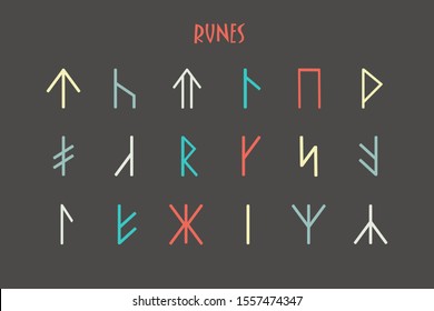 Rune round of letters, runes alphabet. Runic alphabet. Occult ancient symbols. Futhark. Vector illustration.