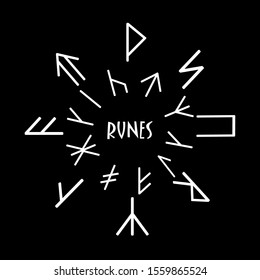 Rune round of letters, runes alphabet. Runic alphabet. Occult ancient symbols. Futhark. Vector illustration.