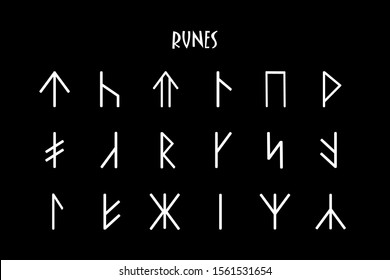 Rune round of letters, runes alphabet. Runic alphabet. Occult ancient symbols. Futhark. Vector illustration.