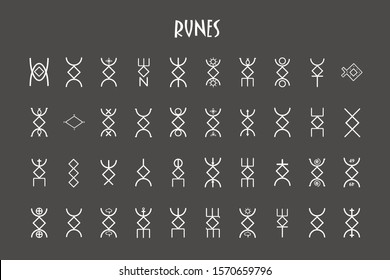 Rune round of letters, runes alphabet. Runic alphabet. Occult ancient symbols. Futhark. Vector illustration.
