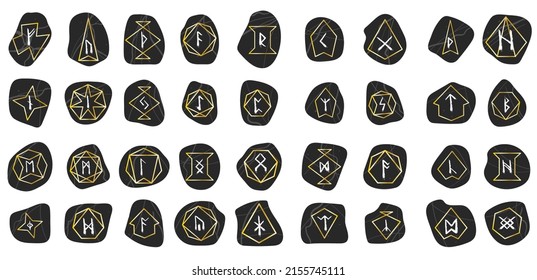 Rune. Set of Hand Drawn Wax Chalk Texture with Gradient Frame, Mystical, Esoteric, Occult, Magic Glyphs. For Game Interface.