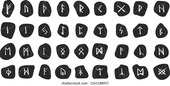 Rune. Set of Hand Drawn Wax Chalk Texture, Mystical, Esoteric, Occult, Magic Glyphs. For Game Interface. Vector illustration