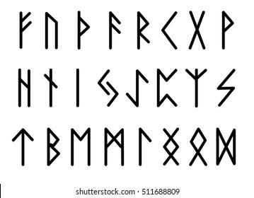 Rune set of letters, runes alphabet. Runic alphabet. Writing ancient. Futhark. Vector illustration