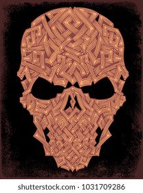 Rune Skull. Hand drawn engraving. Vector vintage illustration. Isolated on black background. 8 EPS