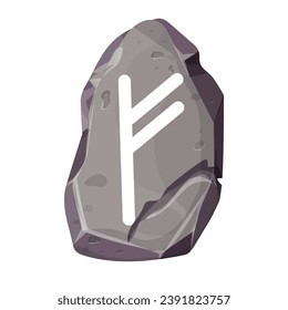 Rune stone Fehu norse magic game symbols,sacred script in cartoon style isolated on white background. Collection scandinavian letters occult letters 