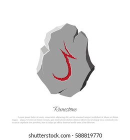 Rune stone on a white background in cartoon style. The object to the game interface. Vector illustration