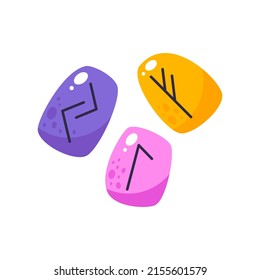 Rune stones icon. Cartoon illustration of colorful stones with runic inscription isolated on a white background. Vector 10 EPS.