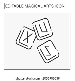  Rune stones line icon. Wood on stoned rocks with alphabet. Fortune-telling and protection sigils.Magical arts concept. Isolated vector illustration. Editable stroke