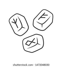 Rune stones linear icon. Thin line illustration. Viking alphabet stones with runic inscription. Scandinavian runestones. Vector isolated outline drawing. Rune reading, fortune telling. Editable stroke