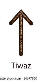 Rune Teiwaz. Vertical projection.Scandinavian. Elegant gold stamping on the surface, pattern
