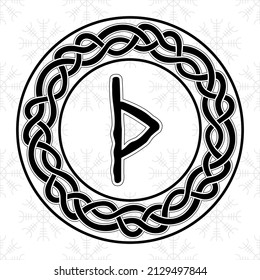 Rune Thurisaz Tor Thorn in a circle - an ancient Scandinavian symbol or sign, amulet. Viking writing. Hand drawn outline vector illustration for websites, games, print and engraving.