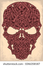 Runed Skull. Hand drawn engraving. Vector vintage illustration. Isolated on light background. 8 EPS