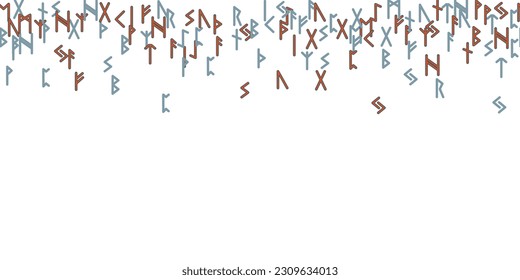 Runes color seamless ethnic pattern on white. Runic alphabet, Futhark. Ancient norse occult symbols, vikings letters, rune font. Design for fabric, wallpaper, scrapbook, wrapping. Vector illustration