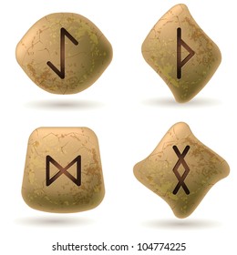 Runes Engraved on Stone. Set number two on white