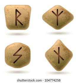 Runes Engraved on Stone. Set number five on white