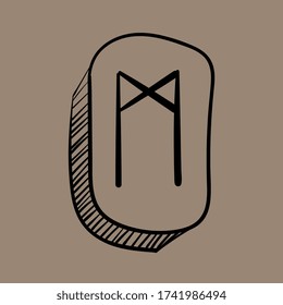 Runes. Futhark. Stone. Divination. Ancient occult and magic symbols. Scandinavian witchcraft. Runic alphabet meanings. Viking letters. Amulet. Hand drawn effect. Line art. Black icon. Vector EPS 10.