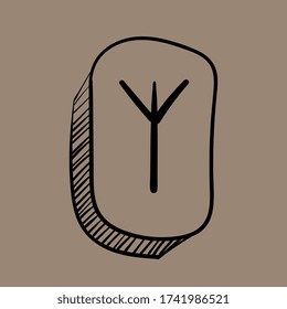 Runes. Futhark. Stone. Divination. Ancient occult and magic symbols. Scandinavian witchcraft. Runic alphabet meanings. Viking letters. Amulet. Hand drawn effect. Line art. Black icon. Vector EPS 10.