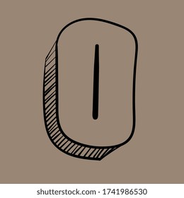 Runes. Futhark. Stone. Divination. Ancient occult and magic symbols. Scandinavian witchcraft. Runic alphabet meanings. Viking letters. Amulet. Hand drawn effect. Line art. Black icon. Vector EPS 10.
