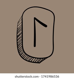 Runes. Futhark. Stone. Divination. Ancient occult and magic symbols. Scandinavian witchcraft. Runic alphabet meanings. Viking letters. Amulet. Hand drawn effect. Line art. Black icon. Vector EPS 10.