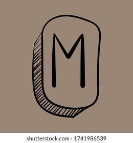 Runes. Futhark. Stone. Divination. Ancient occult and magic symbols. Scandinavian witchcraft. Runic alphabet meanings. Viking letters. Amulet. Hand drawn effect. Line art. Black icon. Vector EPS 10.