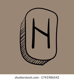 Runes. Futhark. Stone. Divination. Ancient occult and magic symbols. Scandinavian witchcraft. Runic alphabet meanings. Viking letters. Amulet. Hand drawn effect. Line art. Black icon. Vector EPS 10.