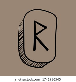 Runes. Futhark. Stone. Divination. Ancient occult and magic symbols. Scandinavian witchcraft. Runic alphabet meanings. Viking letters. Amulet. Hand drawn effect. Line art. Black icon. Vector EPS 10.