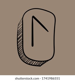 Runes. Futhark. Stone. Divination. Ancient occult and magic symbols. Scandinavian witchcraft. Runic alphabet meanings. Viking letters. Amulet. Hand drawn effect. Line art. Black icon. Vector EPS 10.
