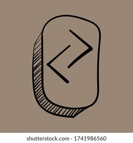 Runes. Futhark. Stone. Divination. Ancient occult and magic symbols. Scandinavian witchcraft. Runic alphabet meanings. Viking letters. Amulet. Hand drawn effect. Line art. Black icon. Vector EPS 10.