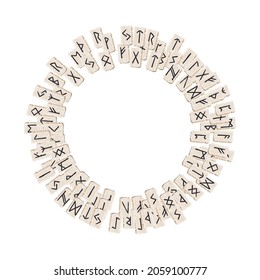  Corre alrededor de un patrón étnico. Alfabeto rúdico, Futhark. Símbolos ocultos de la antigua norma, letras de vikingos negros sobre el tipo de letra marrón y hueco. Diseño para tela, papel pintado, libro de recortes, envoltura. Ilustración del vector