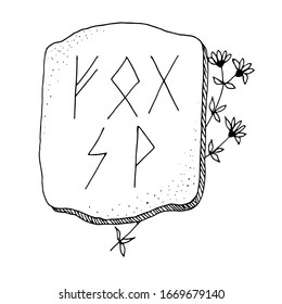 Runes. Runic formula. Linear black and white vector drawing.